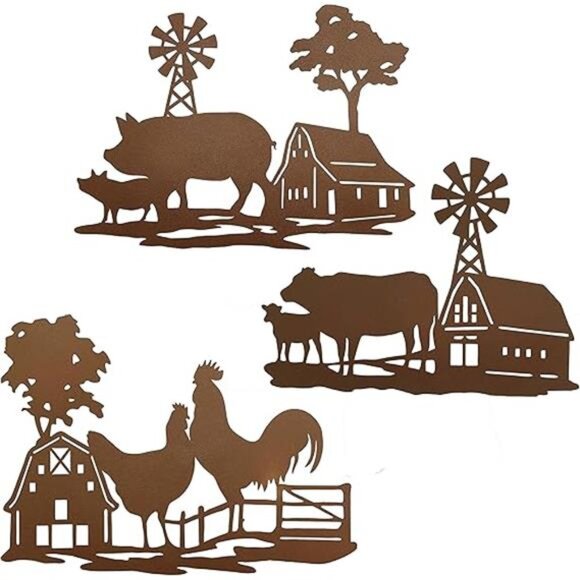 Farm Wall Decor Farmhouse Fence Decor Outdoor Metal Wall Art Cow Farm Animal - Picture 8 of 8